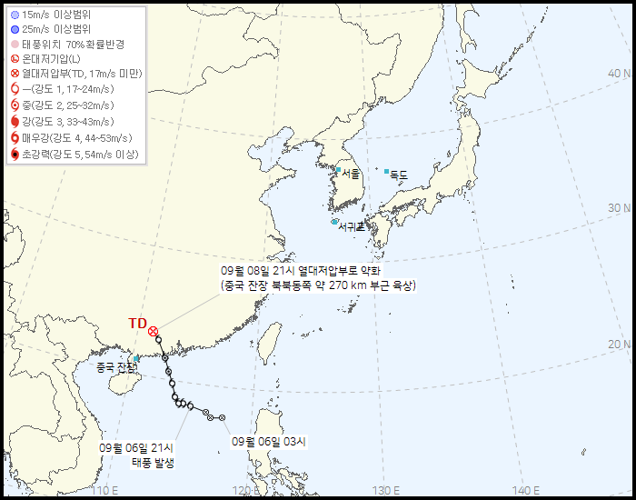 제 16호 태풍 타파(TAPAH) 발생 경로